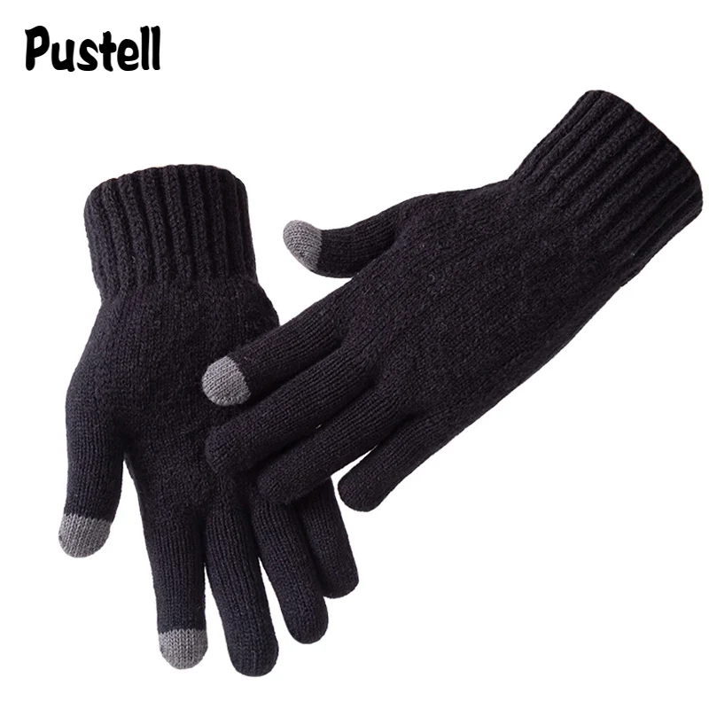 

Winter Men Knitted Gloves Touch Screen Thicken Warm Solid Color Male Outdoor Cycling Cold-proof Gloves