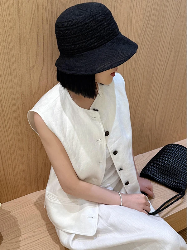 Fashionable Linen Set Women's Summer Loose Sleeveless Tank Top Midi Skirt Two-Piece Suit Simple Elegant Moneyed Style
