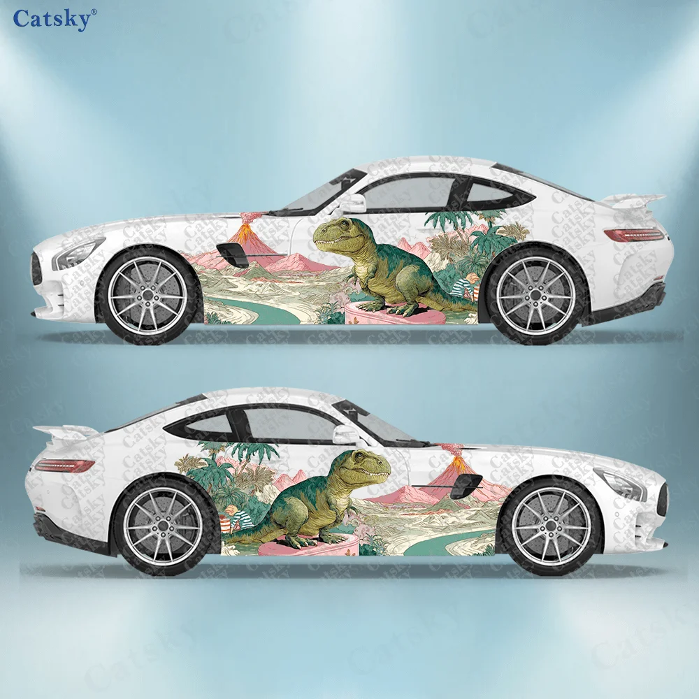 2pcs Pink Pants Little Dinosaur Car Side Wraps, Self-Adhesive PVC Waterproof & Scratch-Resistant Stickers, Car Accessory Gift
