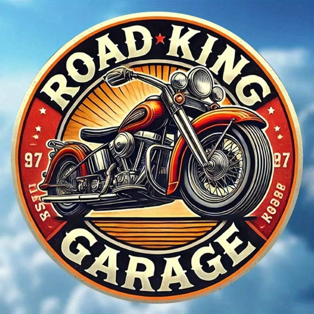 ROAD KING Garage Metal Sign Retro 20x20cm  Round Motorcycle Wall Decor Tin Sign Vintage Pub Man Cave Rustic Home Decor