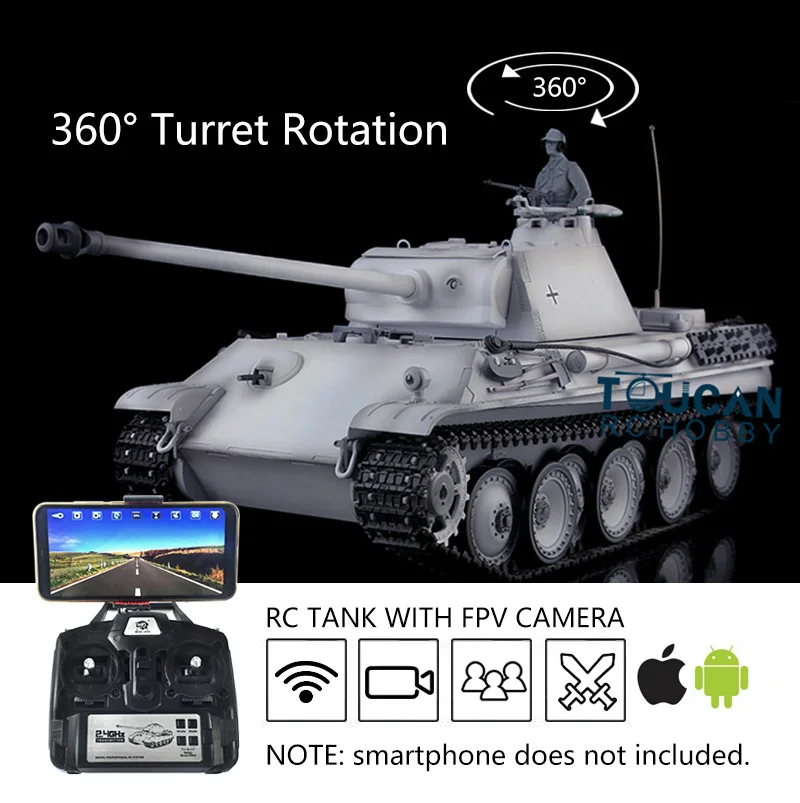 Gifts for Boys Heng Long 1/16 7.0 RC Tank Plastic FPV Panther G 3879 360° Turret Steel Gearbox TH17503-SMT4