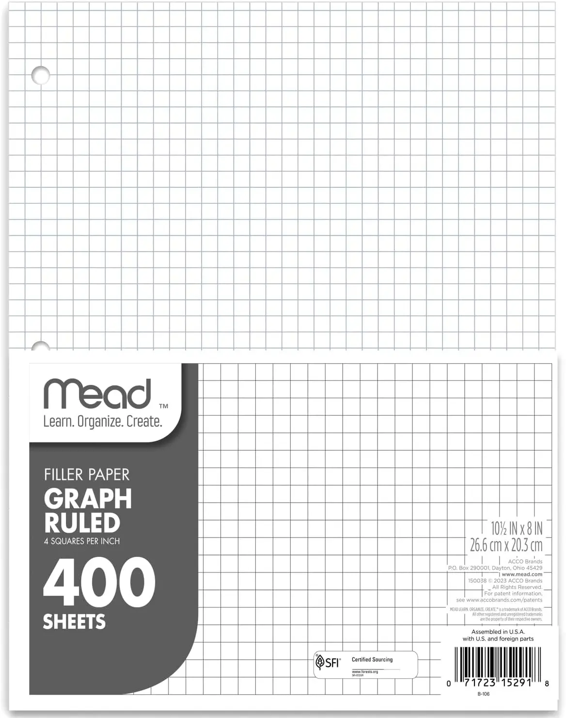 Graph Ruled Filler Paper for Ring Binders