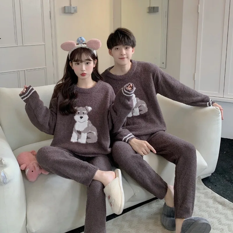 2024 New Japanese Kawaii Cartoon Dog Jacquard Women Pajamas Autumn Winter Warm Thick Warm Home Wear Long Sleeve Lounge Sets