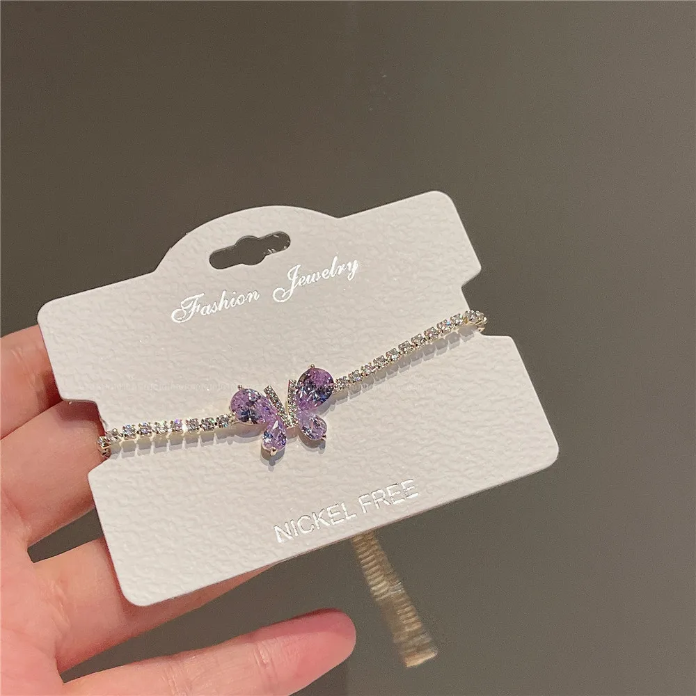 Charm Bracelets For Women Girl Purple Butterfly Zirconia Gemstone Shine Crystal Bangle Fine Jewelry Party Accessories