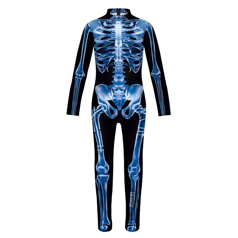Kids Halloween Cosplay Scary Costume Zombies Skeleton Print Jumpsuit Boys Girls Zentai Suit Child Carnival Party Birthday Gifts