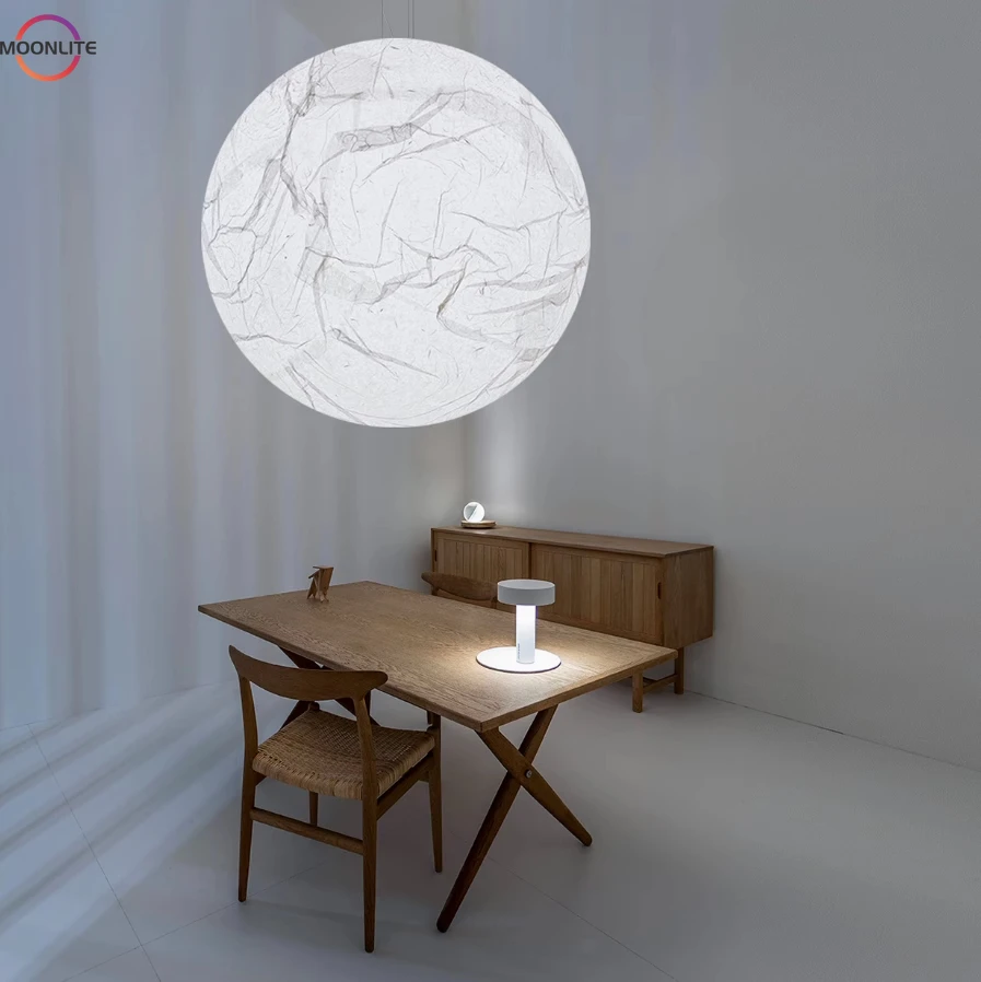 Imagem -02 - Lustre Moderno Minimalista Lua Quarto Loft Designer Retro Papel Arte Lua Pingente Luzes Luzes Escandinavas