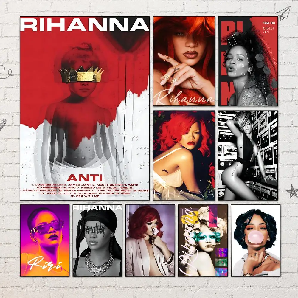 Singer R-Rihanna Poster PP Self-Adhesive Waterproof Wall Decor for Bedroom,Living Room,Dorm,Bar Aesthetic Decor Gift