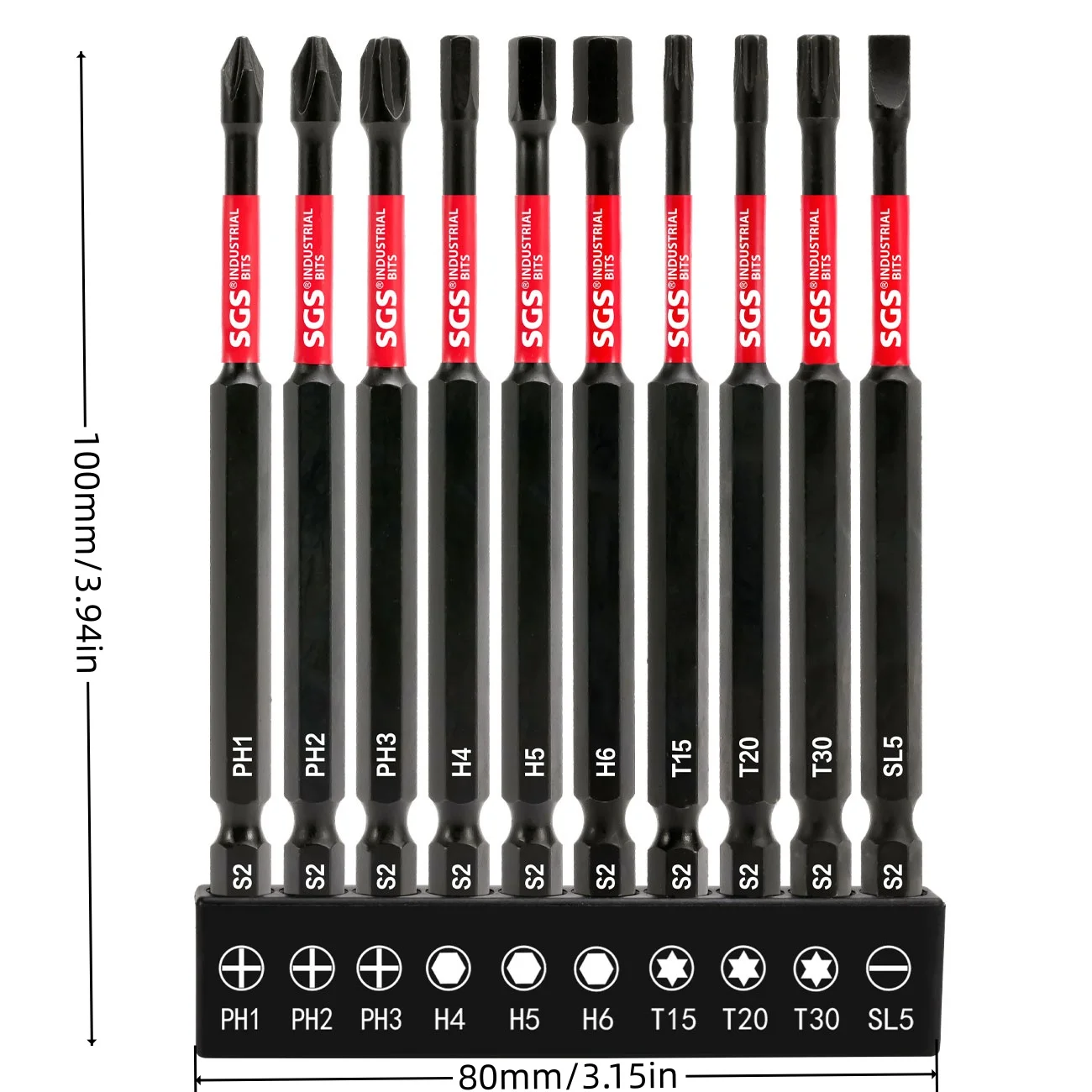 10-Piece Set of 100mm Extended Screwdriver Bits, S2 Steel, Cross/Flat/Hex/Star Multi-Specification, Impact-Resistant Repair Tools