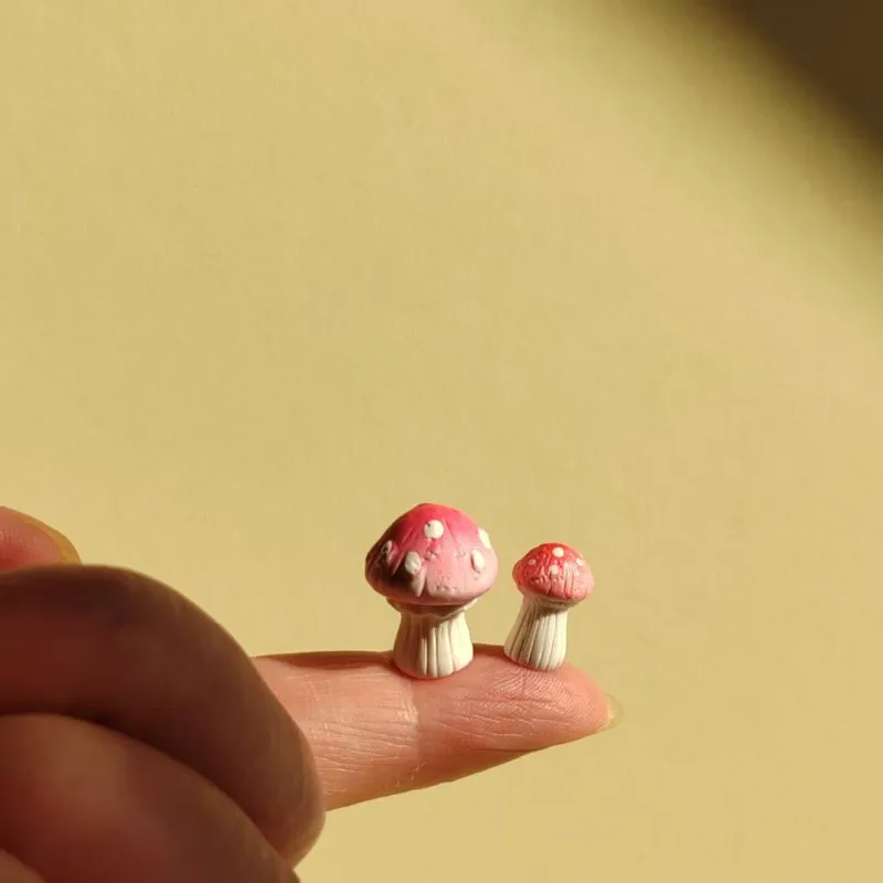 10 Stück/Rosa Punkte Fliegenpilze/Fee Gartenzwerg/Moos Terrarium Heimdekoration/Kunsthandwerk/Bonsai/Hausflasche Garten/Miniaturen