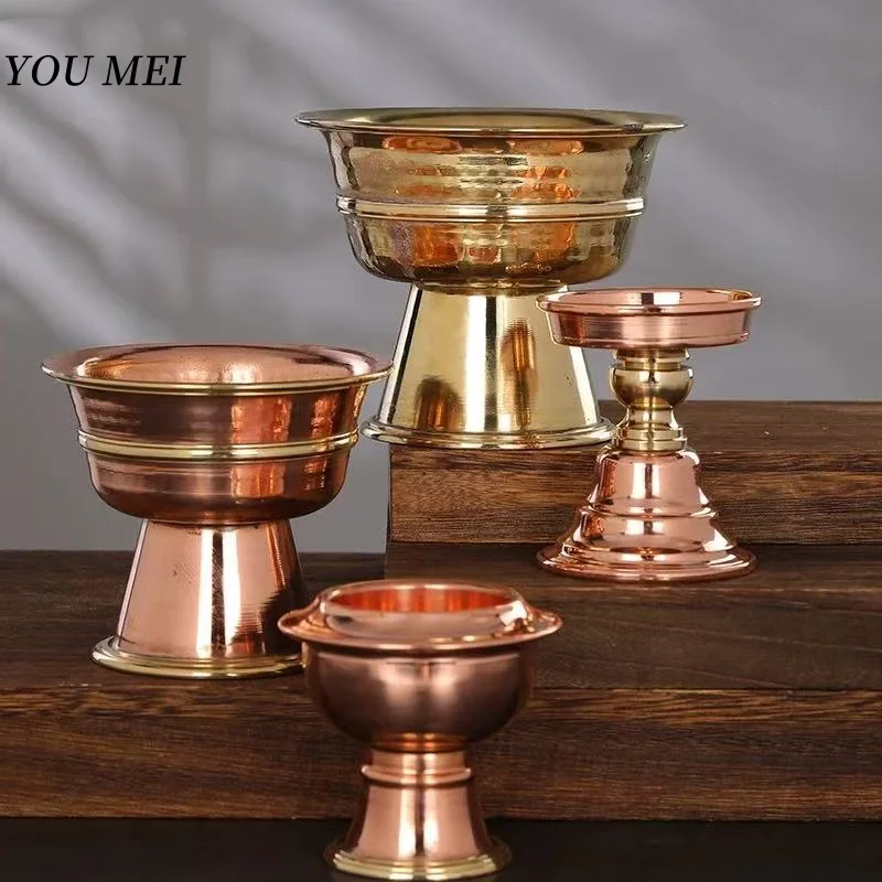 

Buddhist Hall Candle Oil Lamp Bowl Holder,Tall Feet Buddhism Copper Altars Luster Candle Cup,Ghee Holy Candlestick,Tibetan Items