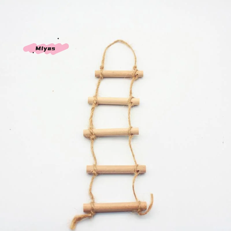 1 stuks mini houten henneptouw hangende ladder voor poppenhuis huisdier tuinieren - poppenhuis accessoire miniatuur scène model speelgoed