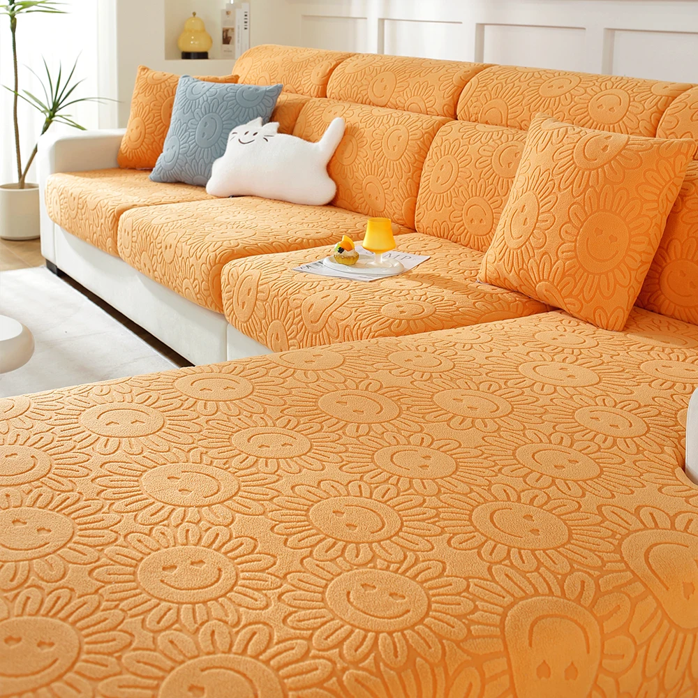 Stretch Couch Slipcover Jacquard Multi-Color Elastic Sofa Cover Removable Washable Furniture Protector for L-Shape Sectional Sof