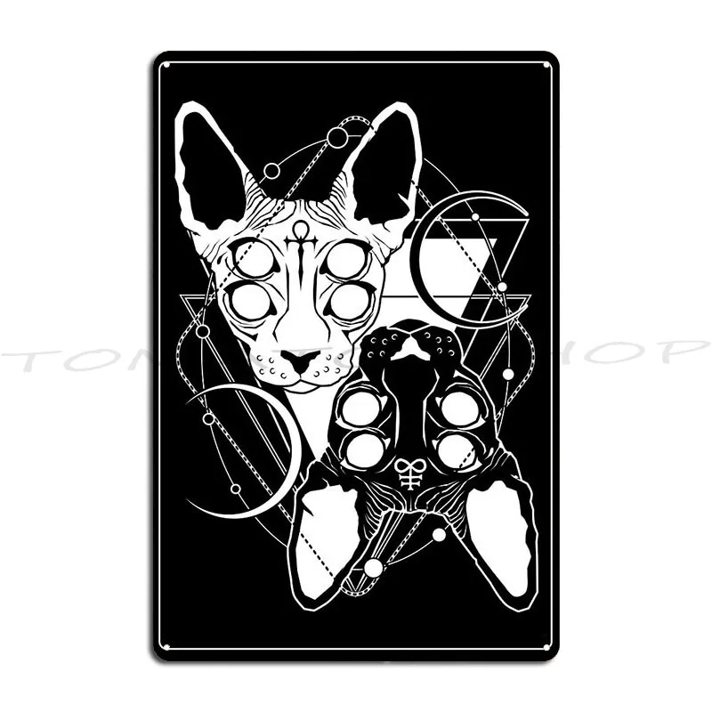 Sphynx Cats With Ankh And Leviathan Cross Symbols Metal Sign Classic Club Bar Kitchen Create Tin Sign Poster