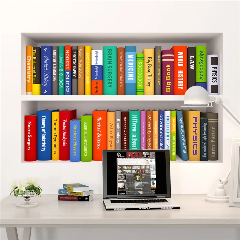Vivid Bookshelf Wall Sticker For Office Study Room Classroom Home Decoration 3d Creative Wall Mural Art Diy Pvc Decals Poster