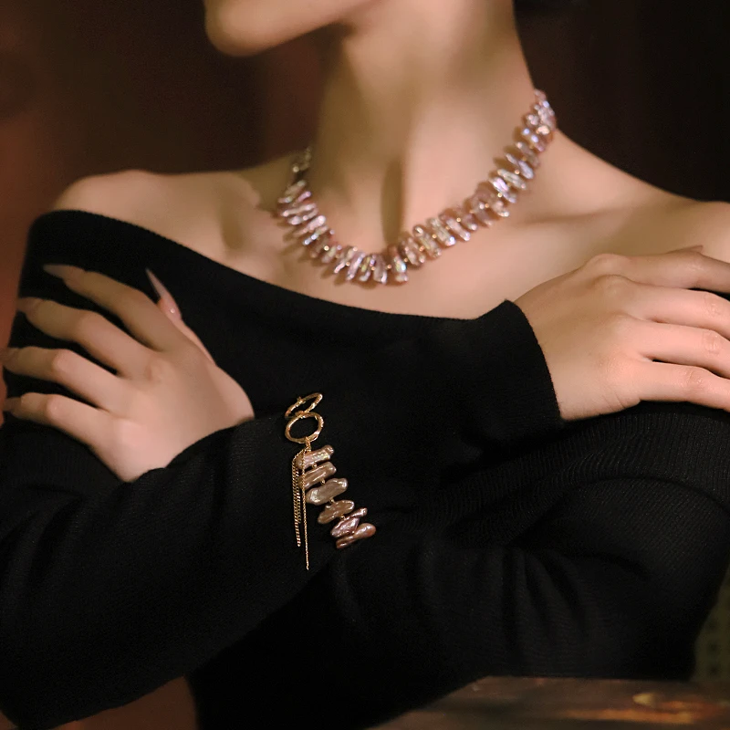 

Жемчужная медная цепочка из бисера, розовый, фиолетовый, комплект в стиле барокко, роскошный дизайн, свадебный комплект, аксессуары, банкетные женские украшения GS0214