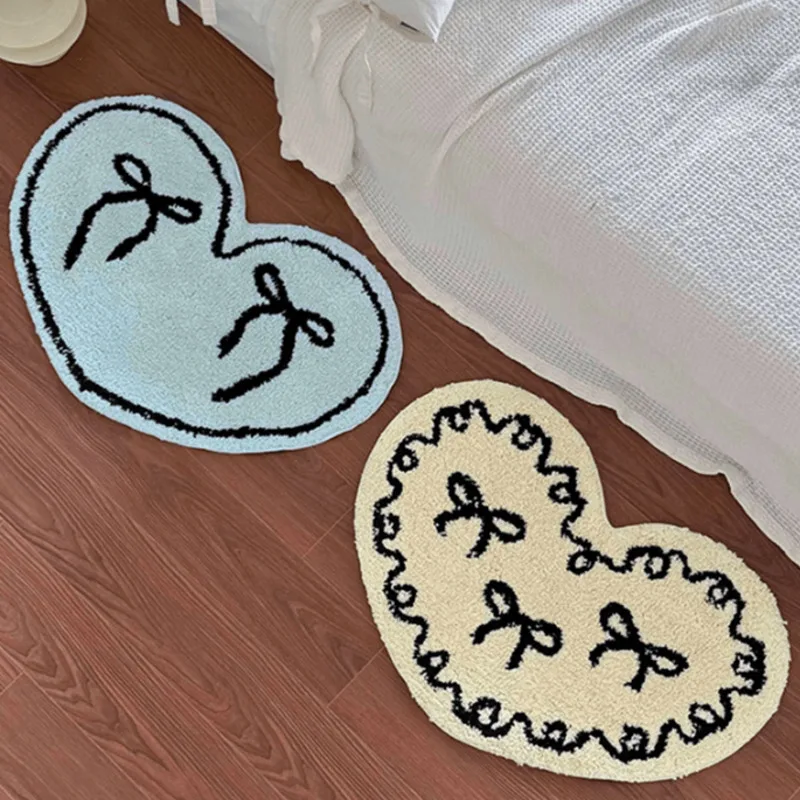 Bow Girl Tufted Carpet Heart Shape Floor Mat Rug Anti Slip Absorbent Window Bedroom Bedside Coffee Table Floor Mats Floor Carpet