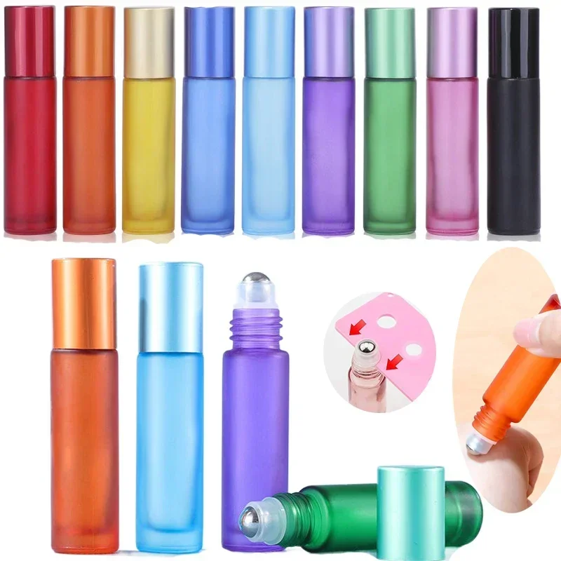 30pcs 5-10ml Colorful Frosted Roll-on Bottles Essential Oil Aromatherapy Refillable Massage Containers with Stainless Steel Ball