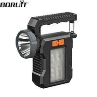 BORUiT Solar Rechargeable Flashlight 4 Modes Multifunctional Portable Light Powerful COB LED Torch for Camping Hiking Fishing
