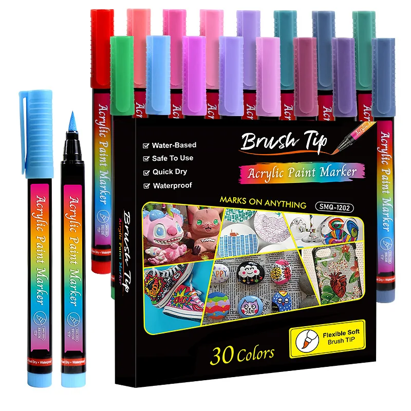 Soft Brush Tip Nib Head Watercolor Powder Acrylic Marker Set Color Ceramic Graffiti Marker For Painting Coloring Sketching