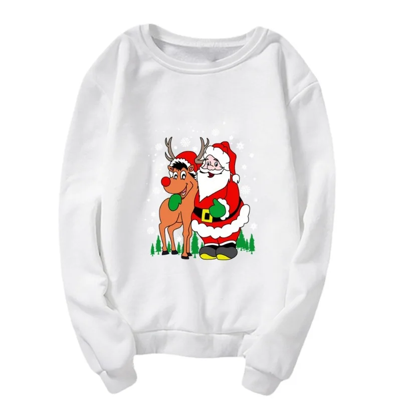 Nieuwe fleece-pullover-hoodies met ronde hals en kerstman- en rendierenprint voor zowel mannen als vrouwen zijn verkrijgbaar voor Kerstmis