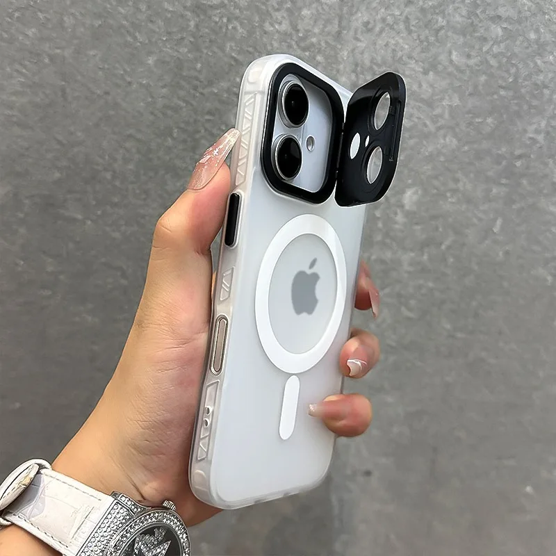 

Магнитный чехол-подставка для объектива камеры HOCE для iPhone 13 14 15 16 Pro Max Plus для MagSafe с беспроводной зарядкой, матовый прозрачный чехол для ПК
