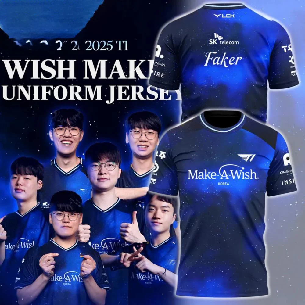 

Skt T1 X Make-A-Wish Korea 2025 Limited Edition Jersey Men Women Fashionable Casual Sports Tee Loose Breathable Quick Drying Top