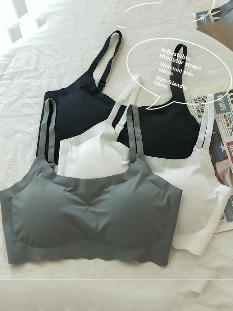 Girls' Ice Silk Underwear No Steel Ring Development Period Small Chest Appears Large Vest Style Comfortable Breathable Bra
