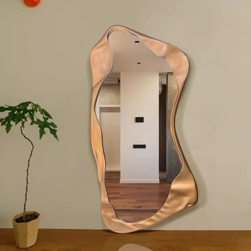 Nordic Big Modern Wall Hanging Aesthetic Mirror Living Room Decoration Home Products Wavy Vintage Gold Mirror Luxury