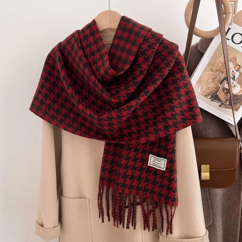 

Autumn Winter Classic Black White Houndstooth Scarf Men Korean Version New Thickened Warm Versatile Neck Warmer Women Students C