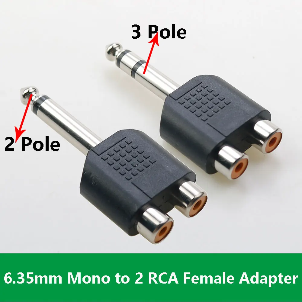 

1PCS For Lotus Hi-Fi Plug Audio Plug Speaker 6.35mm 1/4 Inch Male Mono Stereo To 2 Dual RCA Female Plug RCA Connectors