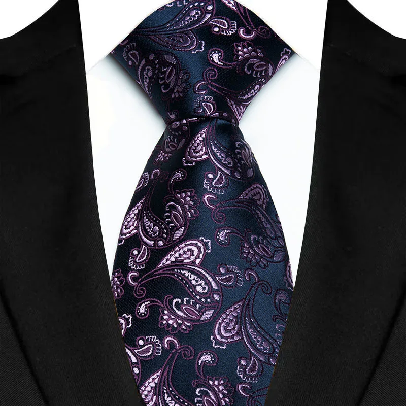 Luxury 8CM Mens Necktie Purple Color Stripes Floral Plaid Ties For Man Groom Jacquard Woven Neck Tie For Business Wedding Party