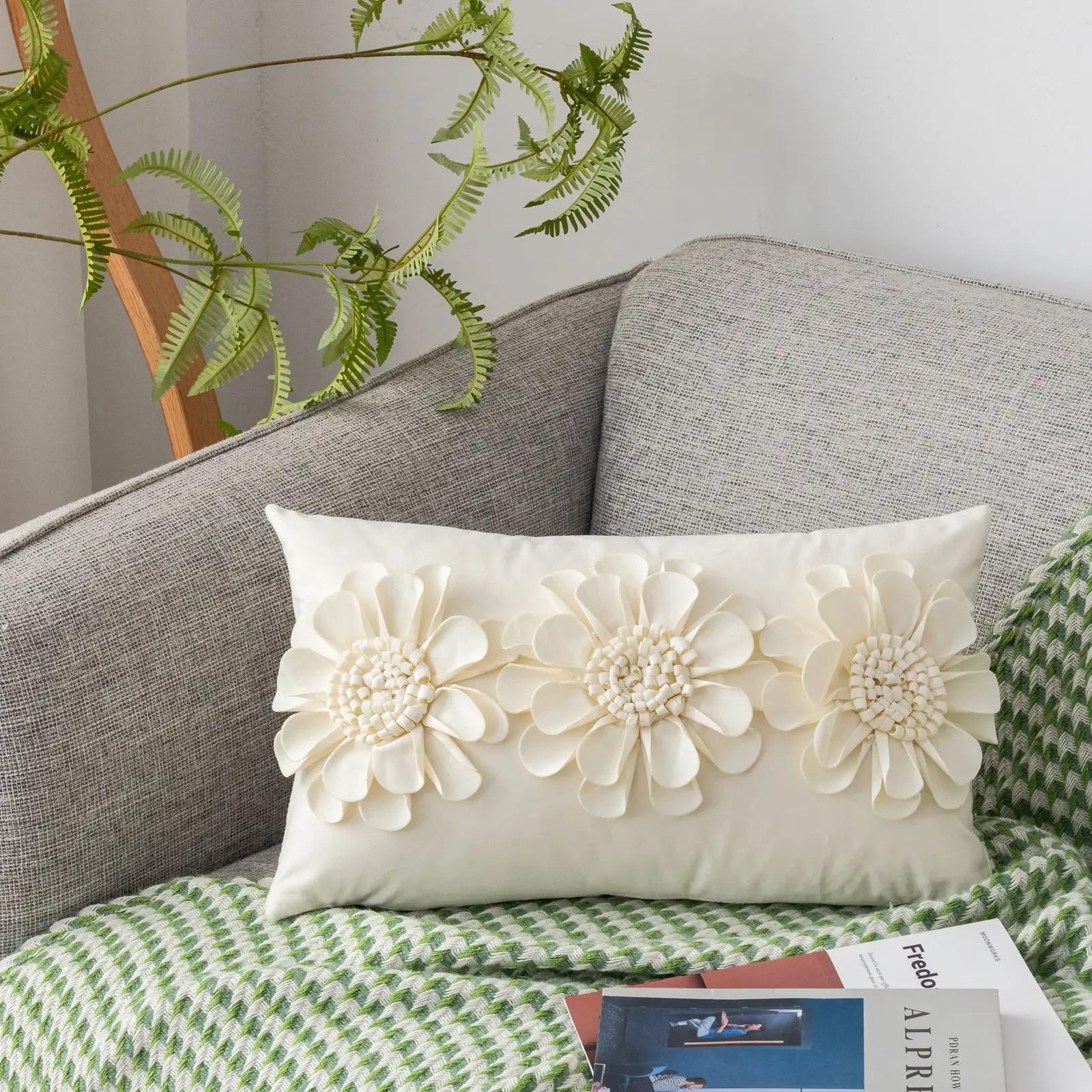 Solid Color Dutch Velvet Sofa Pillowcase Rectangular Textural Sunflower Chair Backrest Pillow Cover Bedside Waist Cushion Cover