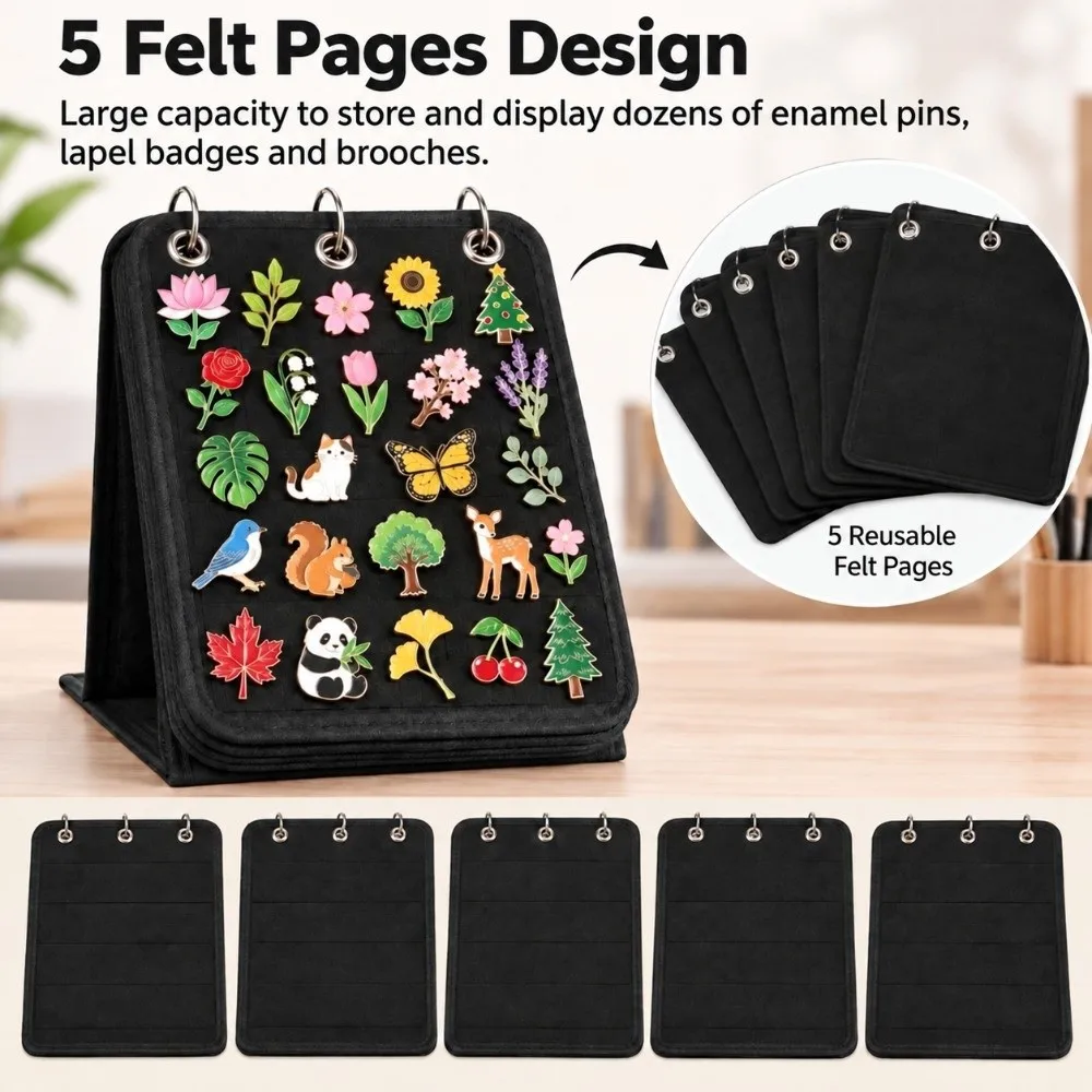 Felt Enamel Pin Display Book Removable Pages Portable Pin Badge Display Book Pin Trading Book Badge Brooch Lapel Pin Storage