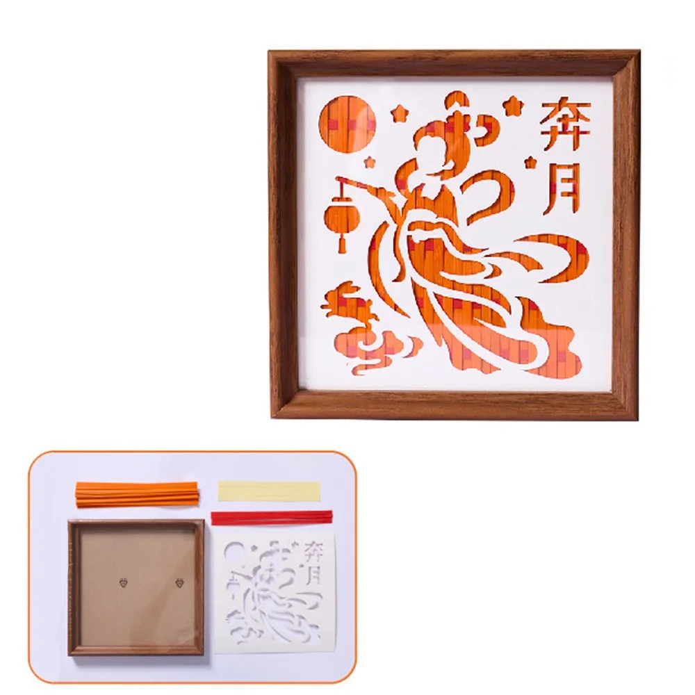 Retro Mid-Autumn Festival Gift Photo Frame DIY Mid-Autumn Festival Bamboo Painting Weaving Artwork Handmade