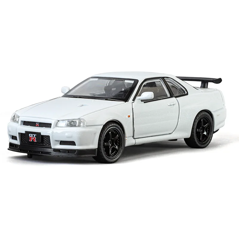 1:32 GTR R34 Skyline Alloy Diecast Model Toys Cars Doors Opened with Sound Light Pull Back Miniature Sportscar Fashion Ornaments view 6