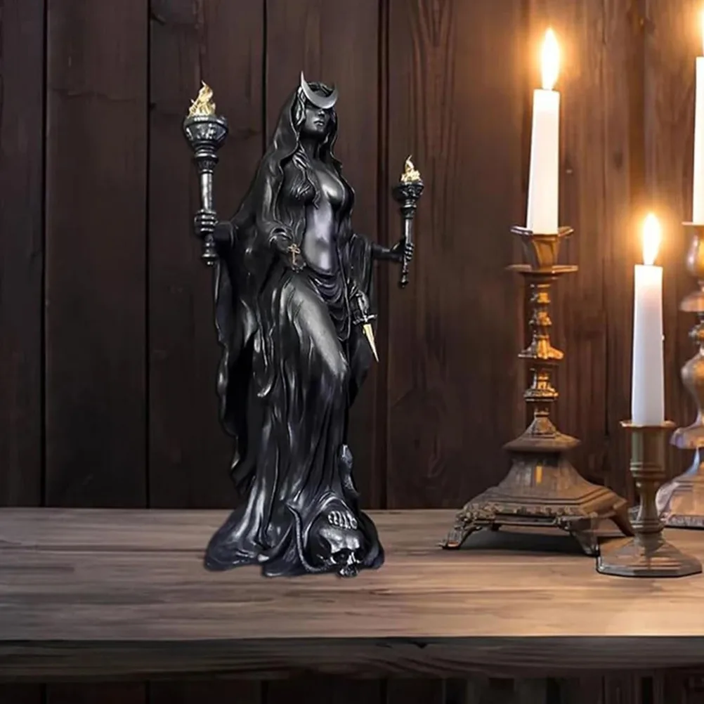 Witch Statue Halloween Decoration Greek Goddess Statue Home Decoration Modern Magic Hound Resin Sculpture Decoration