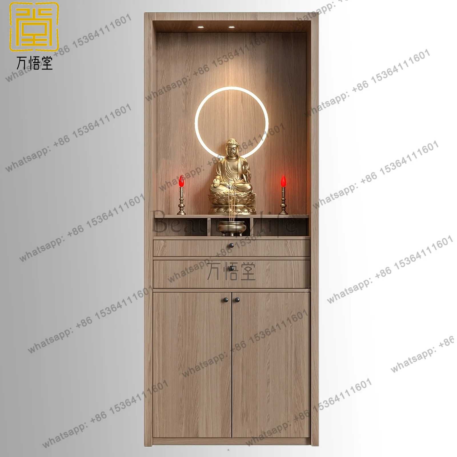 LSBuddhist Altar Table Solid Wood Standing Cabinet Offering Table Shrine