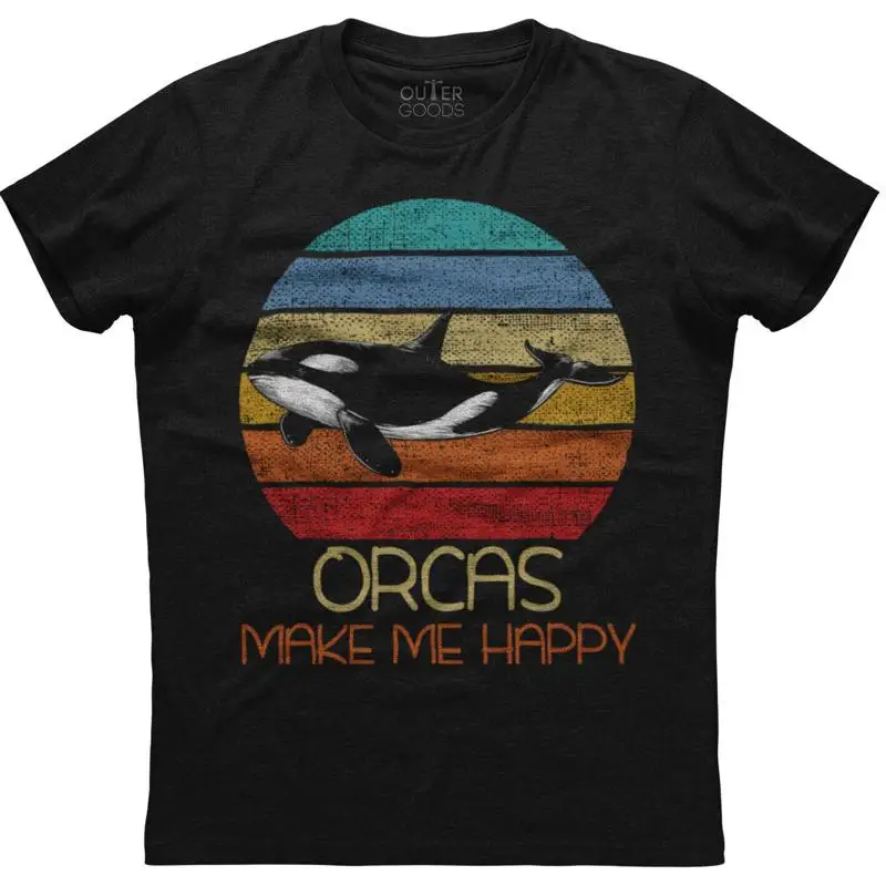 تي شيرت Orcas Make Me Happy Killer Whale للرجال من القطن الأسود #1