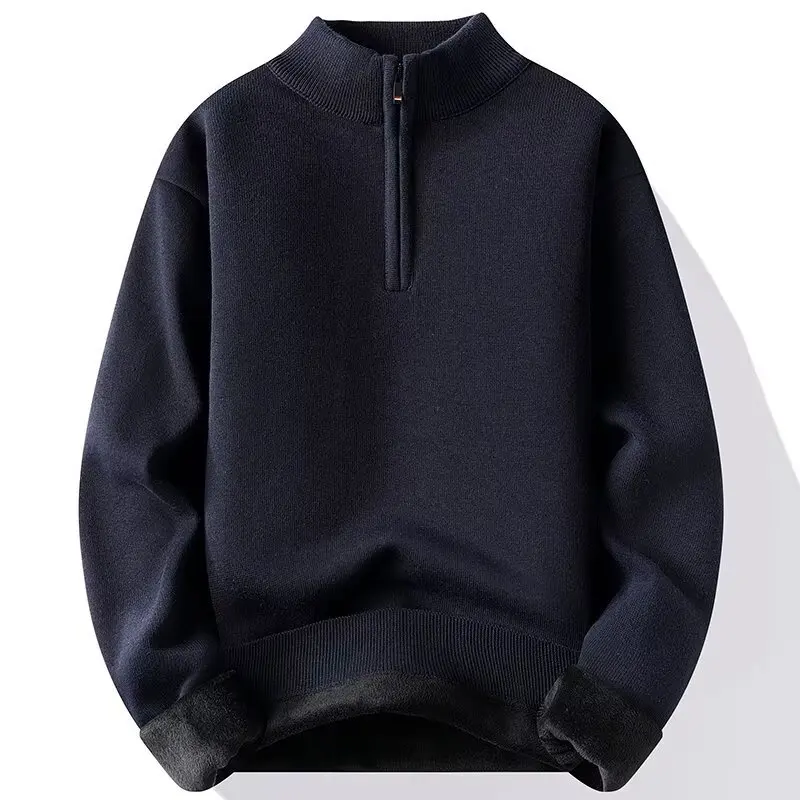 

Thiened f Zipper Knitted Sweater Men's Winter Warm High Collar Fce Lined Long Sve Faionable Daily Wear Polyester...