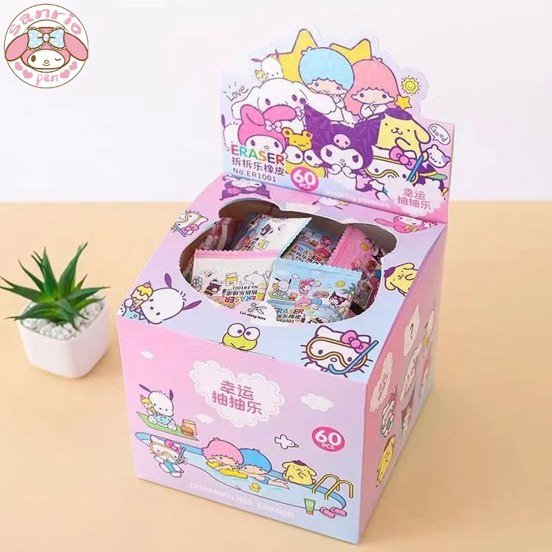 

New Sanrio 30/60pcs Eraser Kawaii Hello Kitty Kuromi Cinnamoroll Pumping Eraser Student Stationery Supplies Children's Toys