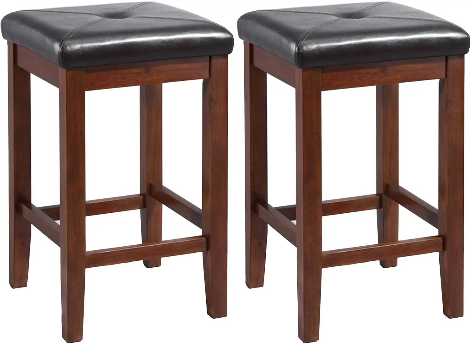 Upholstered Square Seat Counter Height Bar Stools Set Of 2, Vintage Mahogany, 24-Inch