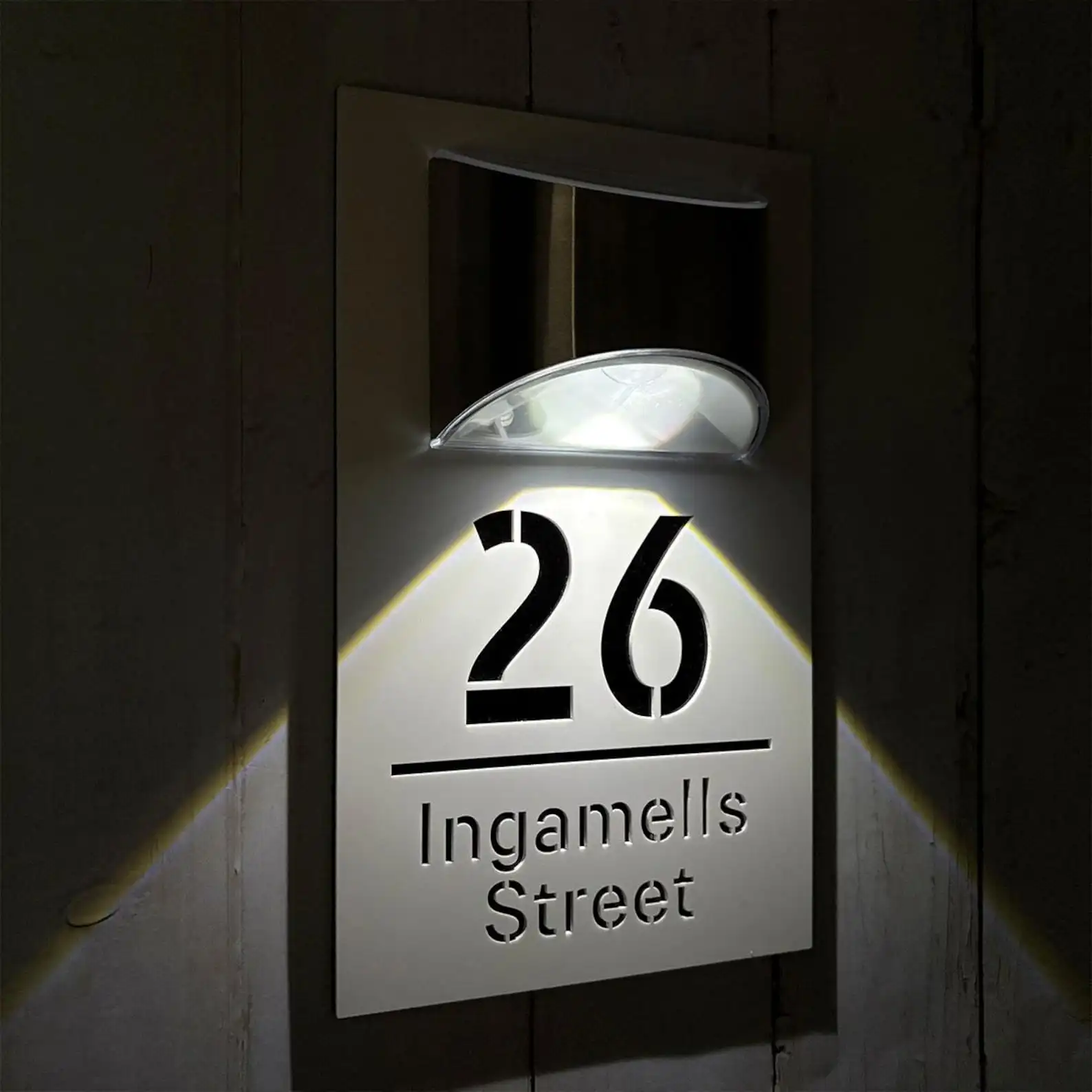 Custom Solar Powered LED Address Plaque, Durable Acrylic House Number Plate, Modern Outdoor Waterproof Door Sign