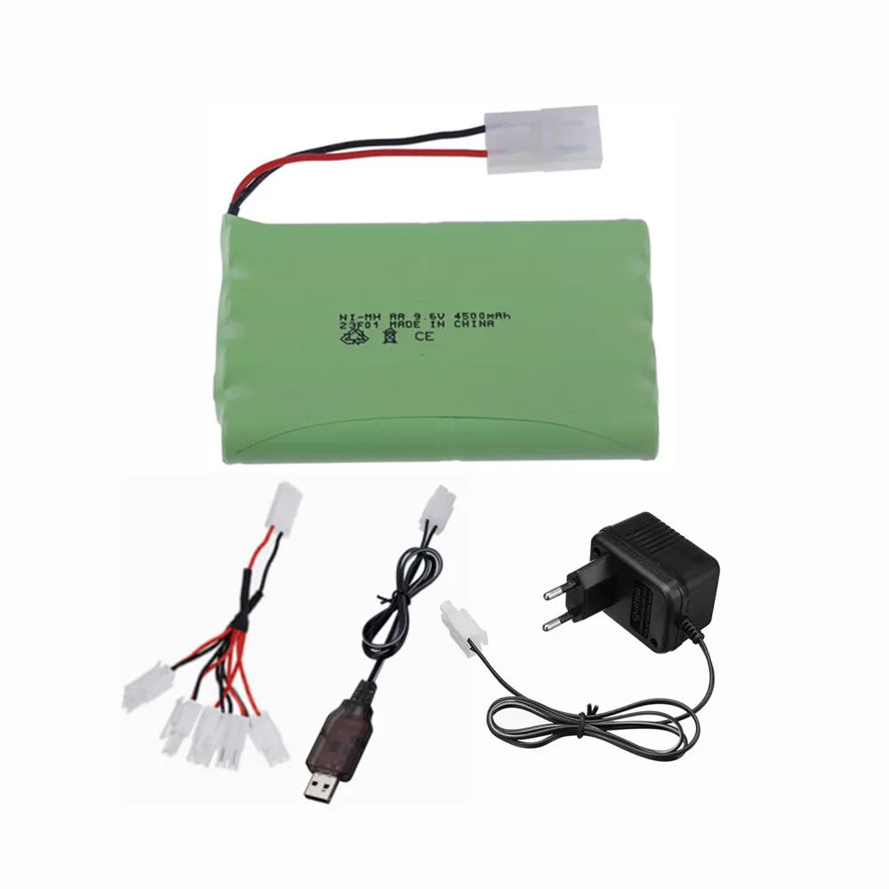 Upgrade 4500Mah 9.6V Ni-Mh Batterij + Oplader Voor Rc Speelgoed Auto Tanktrein Robot Bootgeweer Aa 3500Mah 9.6V Oplaadbare Batterij