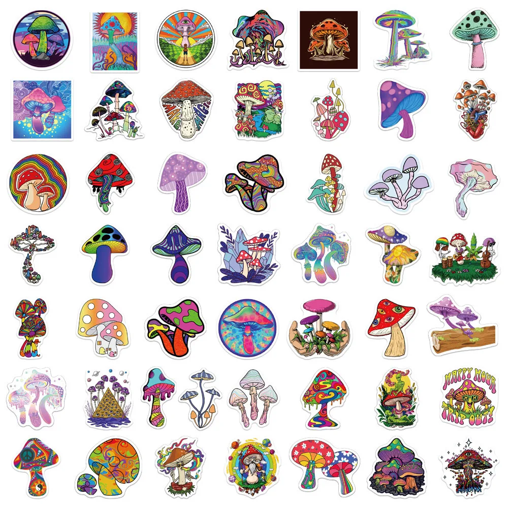 10/30/52Pcs Color Mushroom Waterproof Graffiti Sticker Aesthetic Decorative Luggage Laptop Phone Diary Scrapbook Kids Stickers