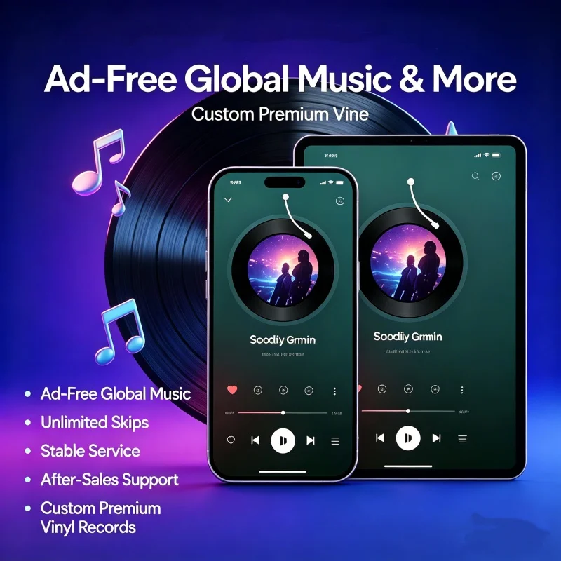 

spotify Ad-free global music, unlimited skips, stable service, after-sales support, custom premium vinyl records.