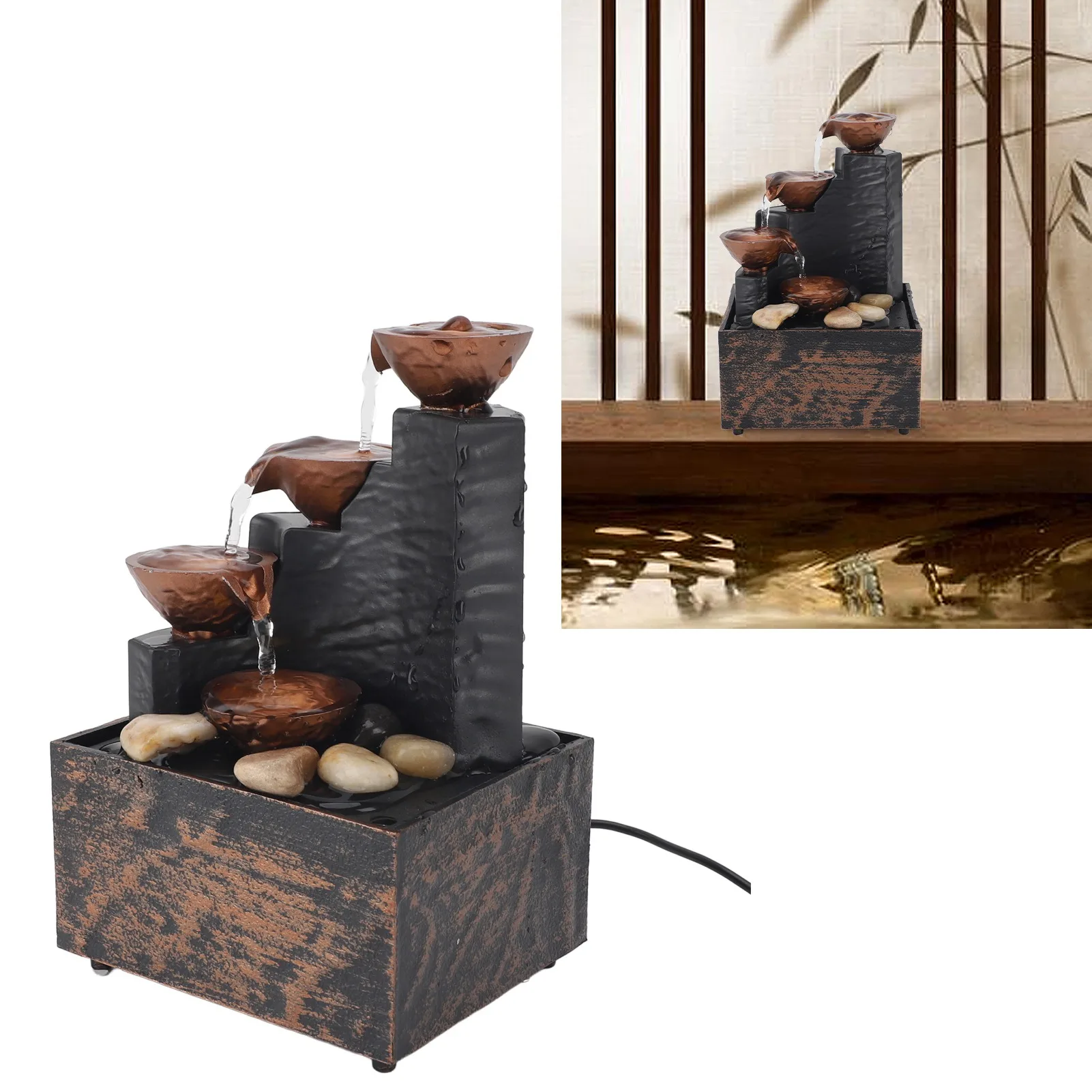 Fontaine d'eau de table USB, mini fontaine de bureau économe en énergie, décorative, attirant la prospérité, élégante pour le bureau
