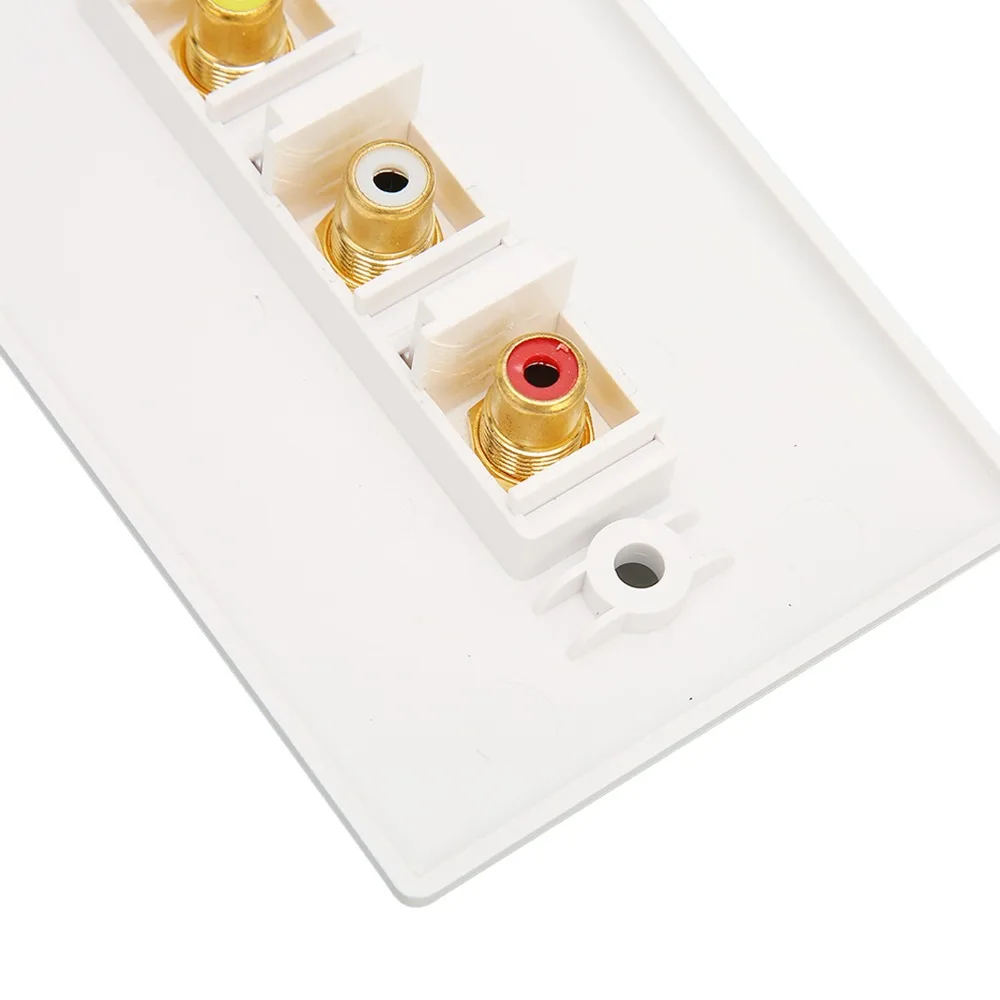 Multipurpose 3RCA Wall Plate 1080P Gold Plated 3RCA Female Connector Wall Plate Corrosion Resistant