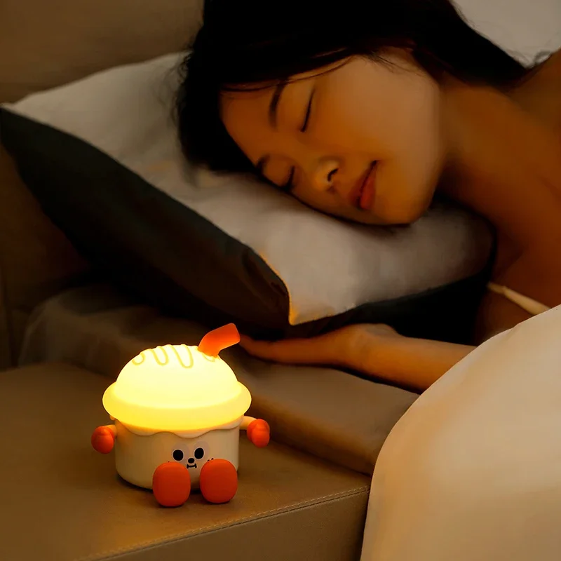 Ночник для мороженого, торта, USB-зарядка, окружающий свет для спальни, прикроватная лампа для сна, мультяшные ночники