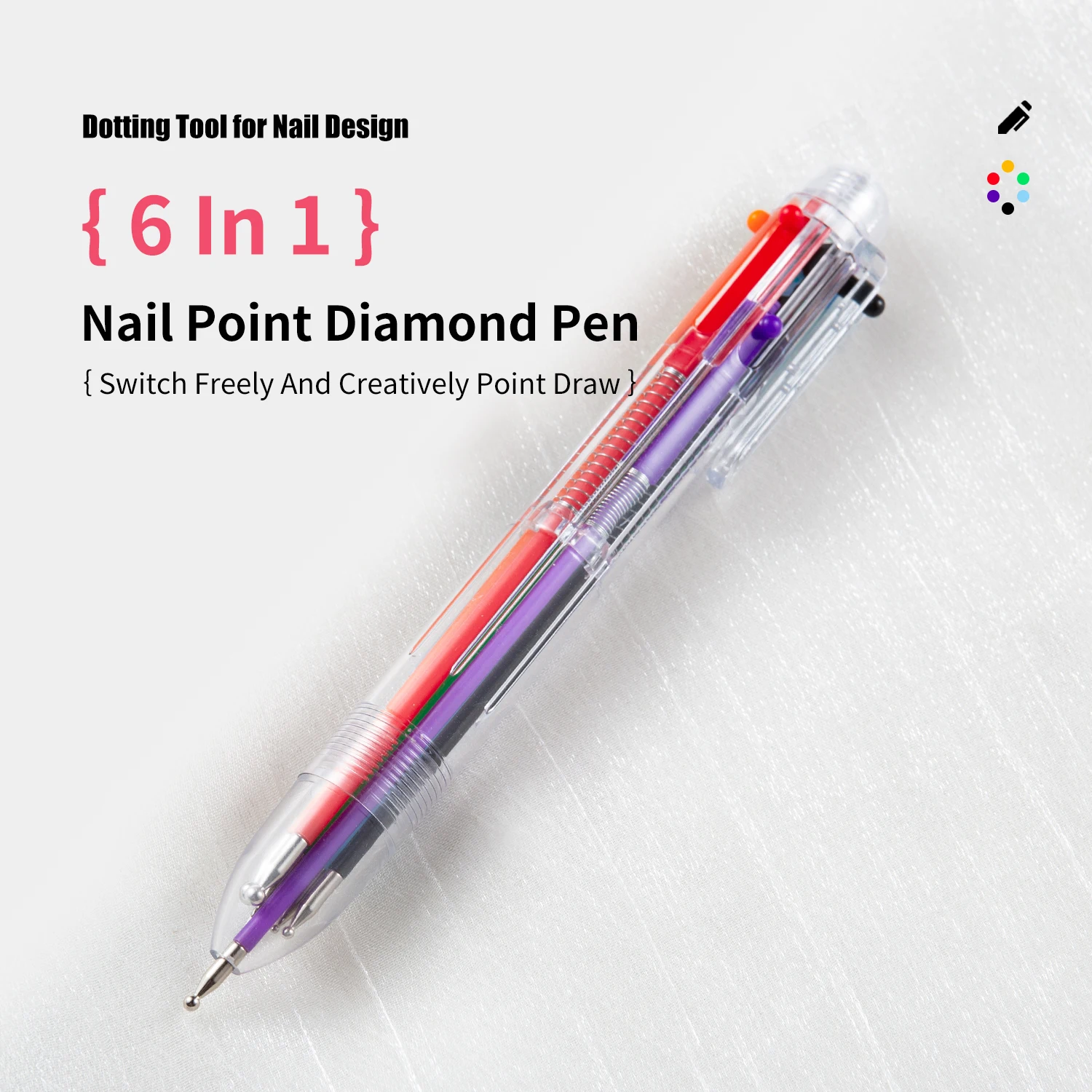 1/2PCS 6-in-1 Magic Pen Nail Art Multi-tip Nail Dotting Tool Gel Polish Painting Pen for Salon Home DIY Manicure Designs