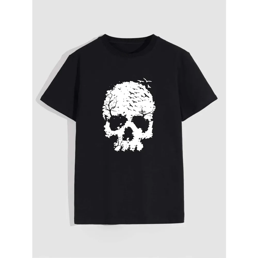 Skull Print Men\'s Comfy T-shirt, Graphic Tee Men\'s Summer Outdoor Clothes, Men\'s Clothing, Tops For Men